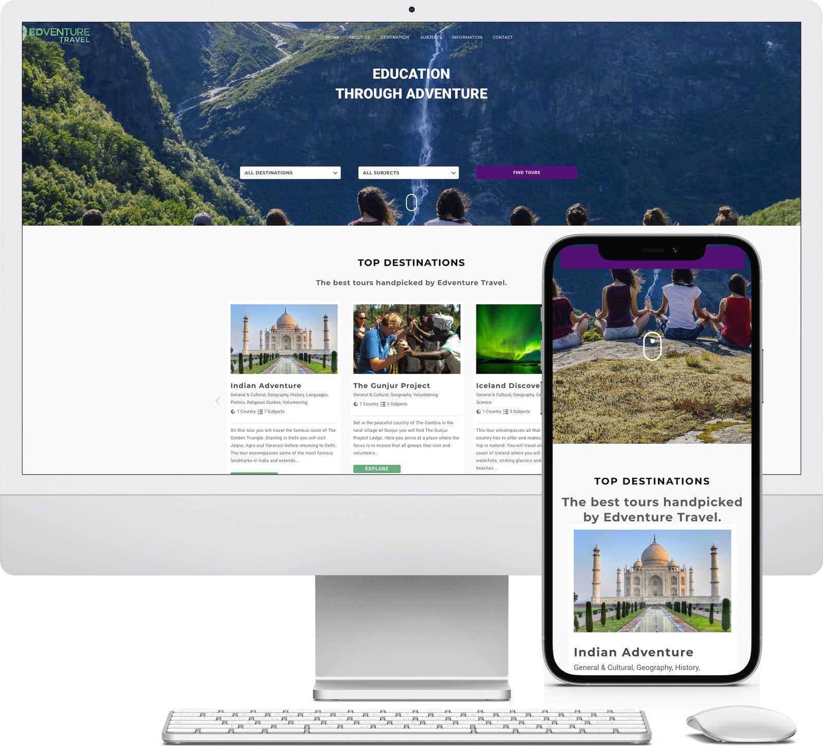 Edventure Travel iMac and iPhone mockup image - Riotspace Creative