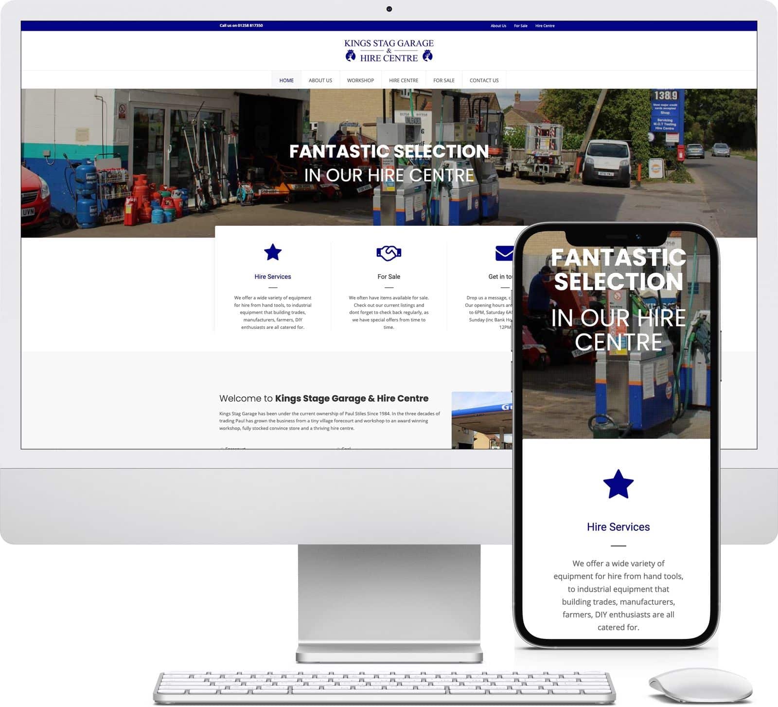 Kings Stage Garage and Hire Centre iMac and iPhone mockup image - Riotspace Creative