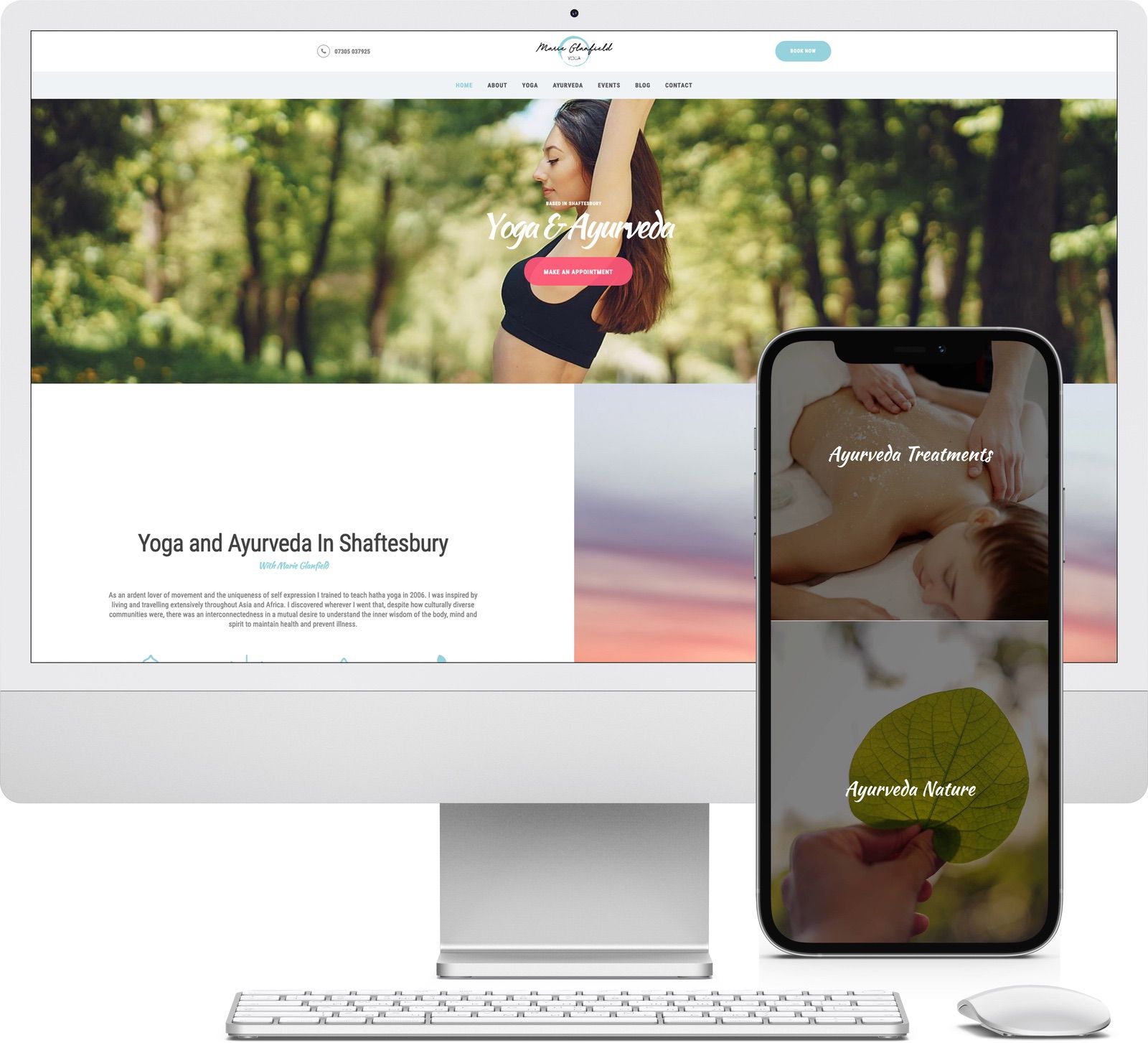 Marie Glanfield Yoga iMac and iPhone mockup image - Riotspace Creative