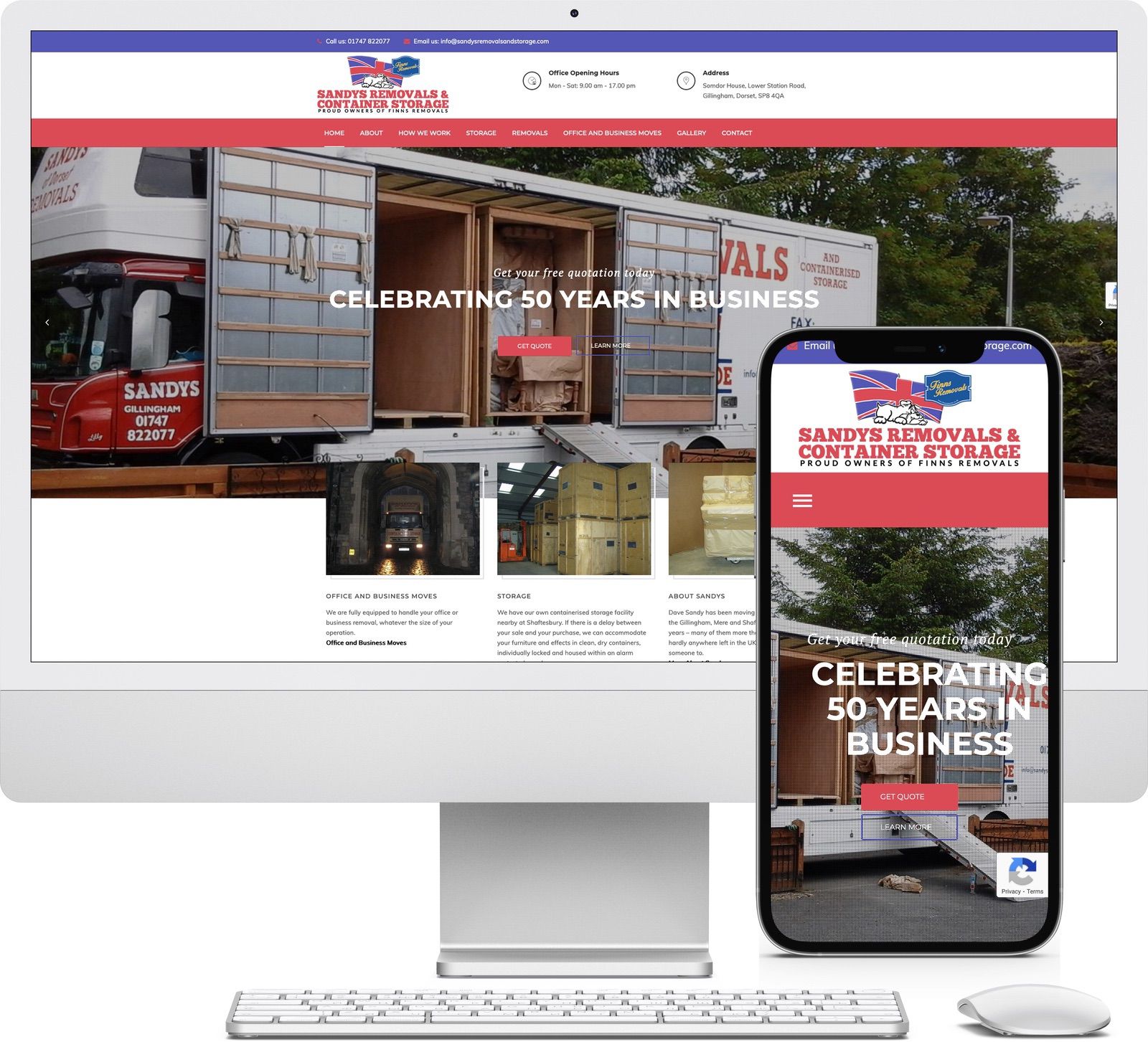 Sandys Removals and Container Storage iMac and iPhone mockup image - Riotspace Creative