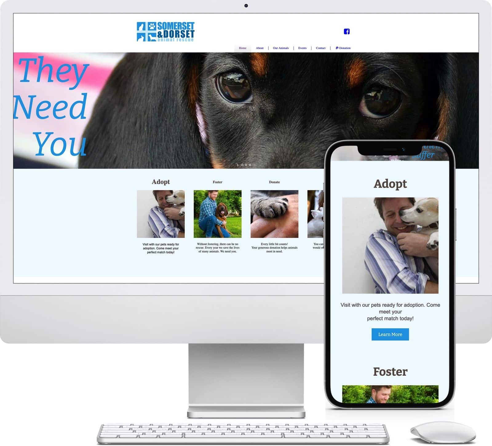 Somerset and Dorset Animal Rescue iMac and iPhone mockup image - Riotspace Creative