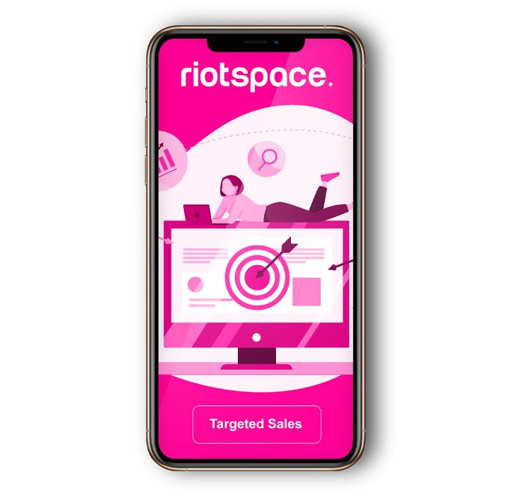 iPhone mockup with targeded website design graphic